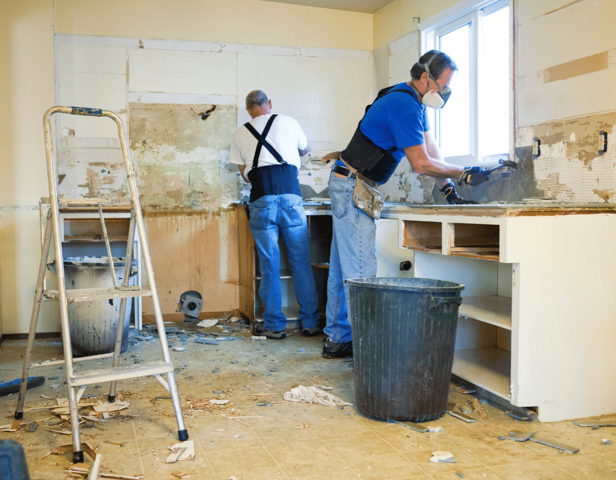 Post-construction cleaning in progress with industrial equipment